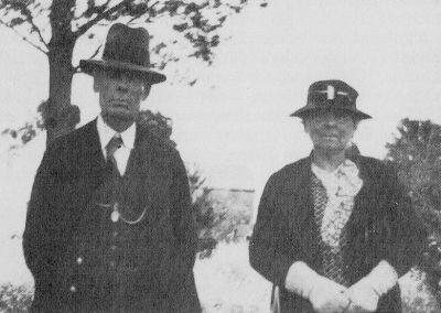 Mr SE (Ted) Tavender, the first Avenue School pupil standing with Mrs Norsworthy (nee EM Flint), the first teacher at teh school, taken in 1936