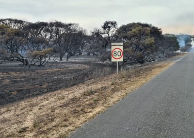 The town sign heading into Avenue on 11 January 2021 after the bushfire passed through.